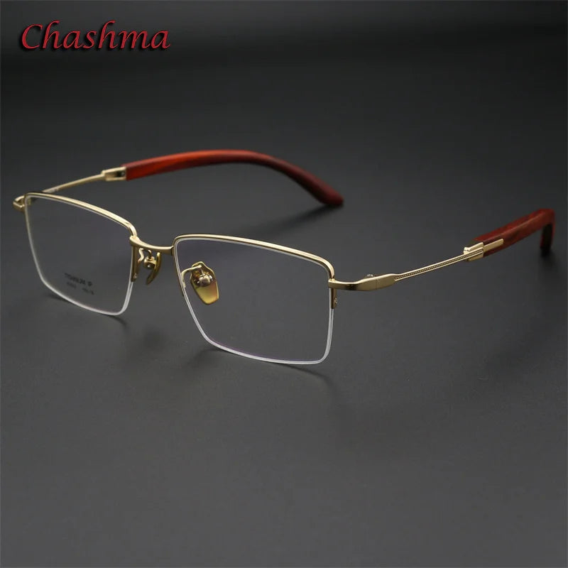 Chashma Ochki Men's Semi Rim Square Titanium Rosewood Eyeglasses 2332 Semi Rim Chashma Ochki Gold  