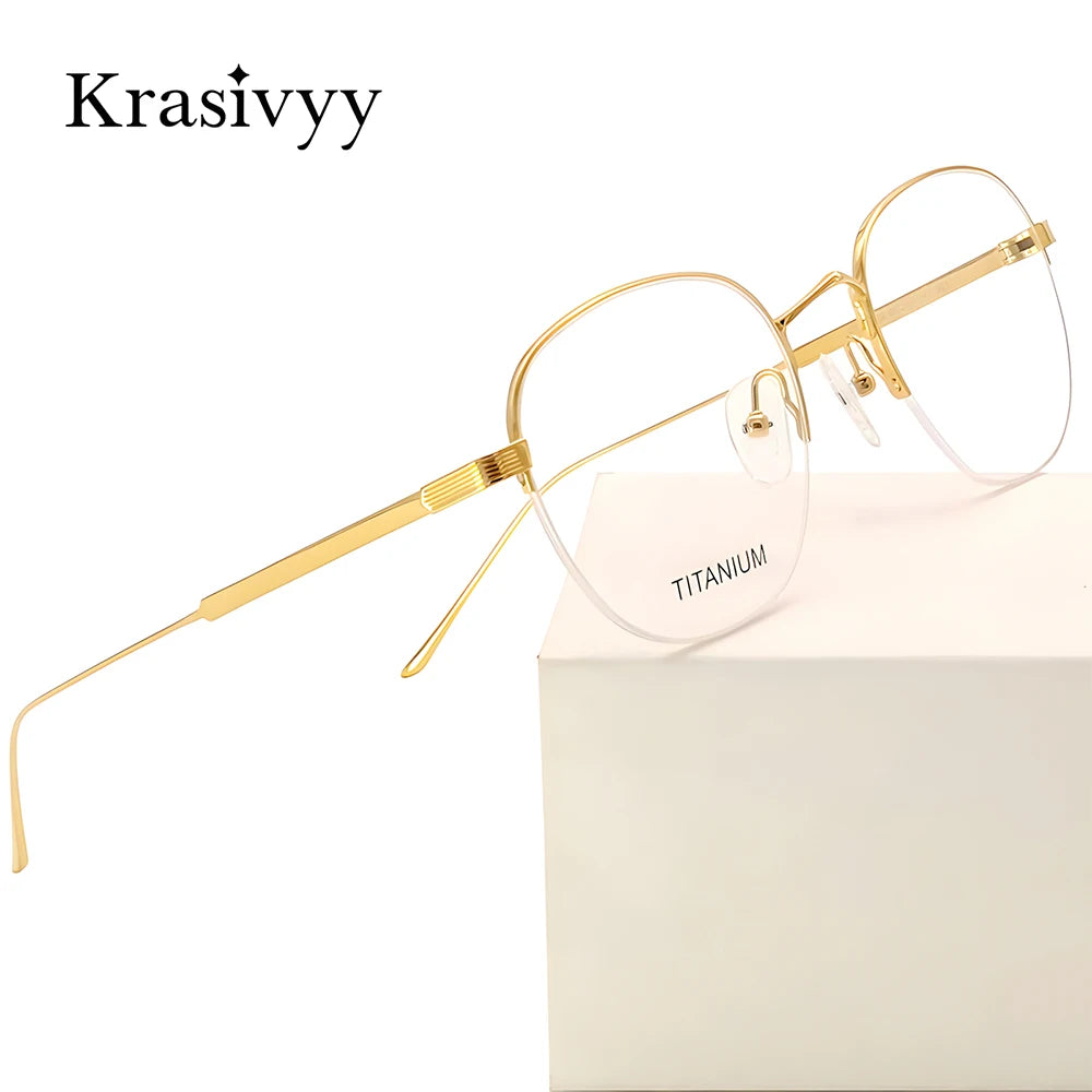 Krasivyy Women's Semi Rim Oval Polygon Titanium Eyeglasses 700164