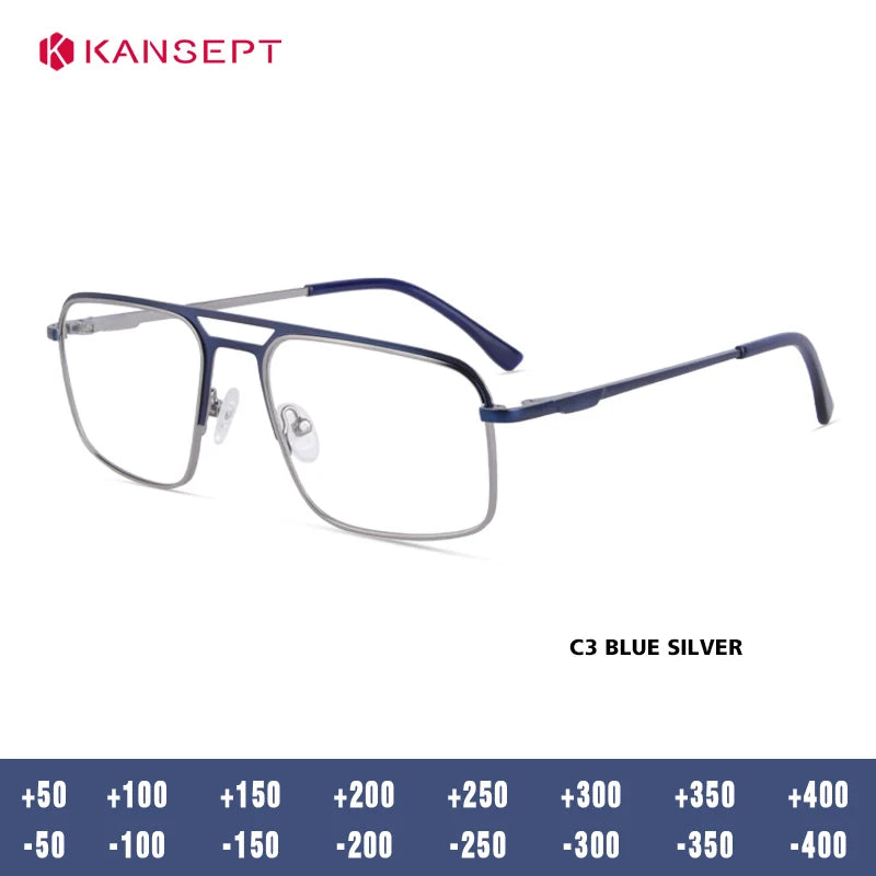 Kansept Women's Full Rim Square Double Bridge Alloy Reading Glasses 72501