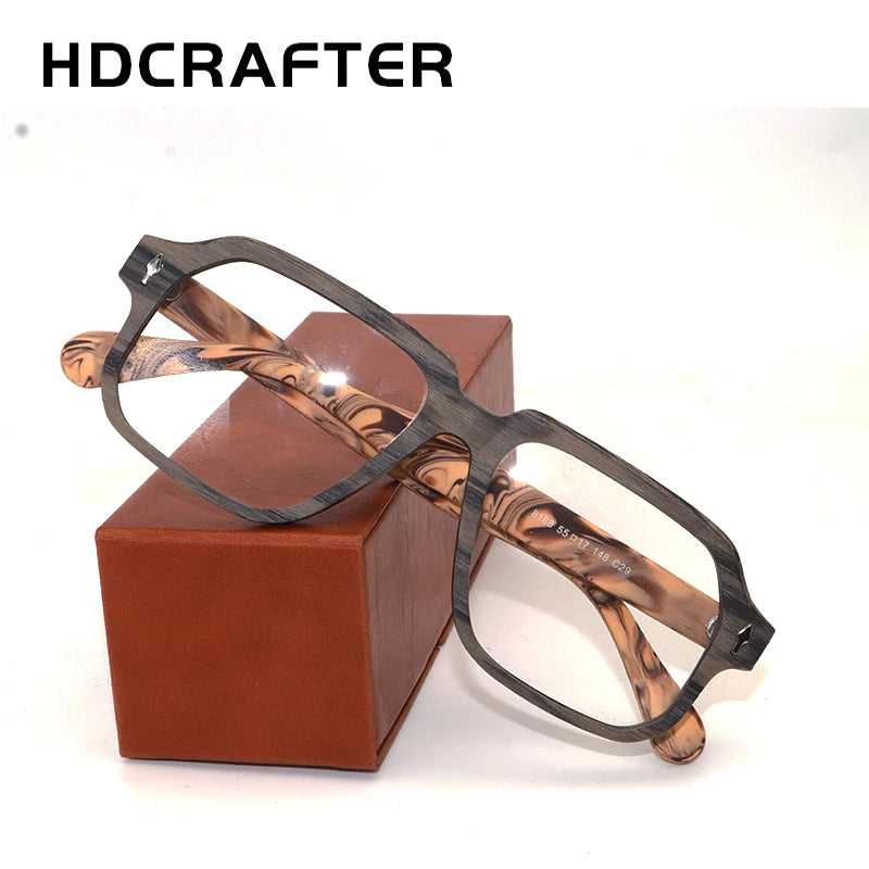 Hdcrafter Unisex Full Rim Square Wood Grain Acetate Eyeglasses 968188