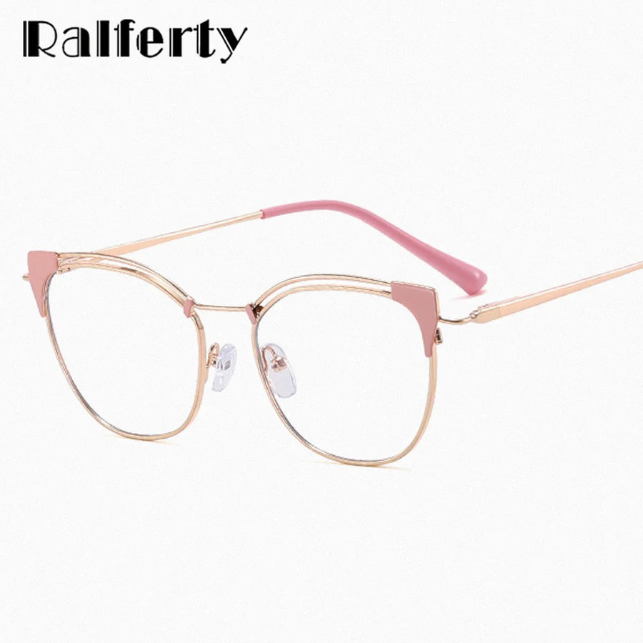 Ralferty Women's Full Rim Round Cat Eye Alloy Eyeglasses 95537 Full Rim Ralferty   