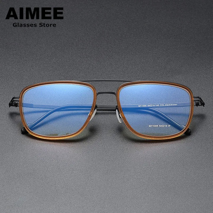 Aimee Unisex Full Rim Square Double Bridge Acetate Steel Eyeglasses 1315