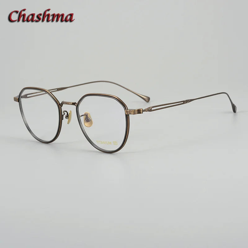 Chashma Ochki Unisex Full Rim Flat Top Round Titanium Eyeglasses 079 Full Rim Chashma Ochki Bronze Gray  