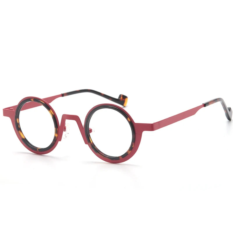 Aror Women's Full Rim Round Acetate Alloy Eyeglasses 76868 Full Rim Aror Red Leopard