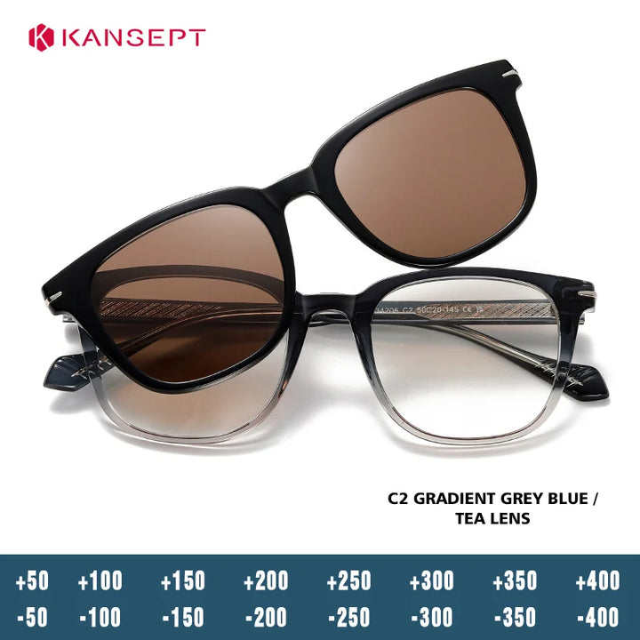 Kansept Unisex Full Rim Square Tr 90 Alloy Reading Glasses Clip On Sunglasses 34206