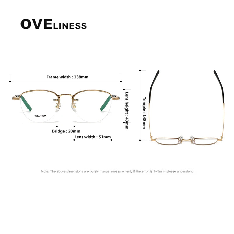 Oveliness Unisex Semi Rim Oval Titanium Eyeglasses Ot050 Semi Rim Oveliness   