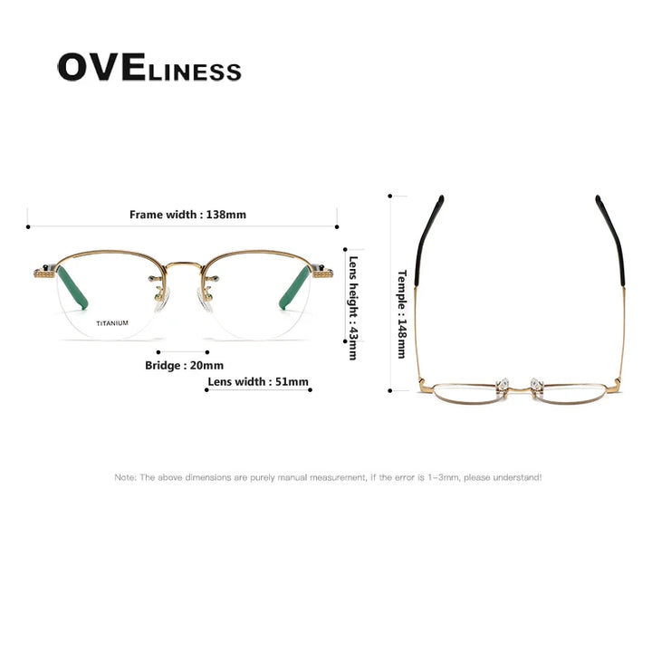 Oveliness Unisex Semi Rim Oval Titanium Eyeglasses Ot050 Semi Rim Oveliness   