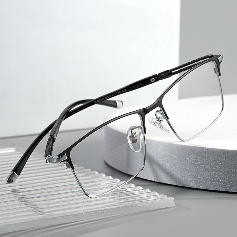 Hotochki Women's Semi Rim Square Brow Line Titanium Eyeglasses 486127