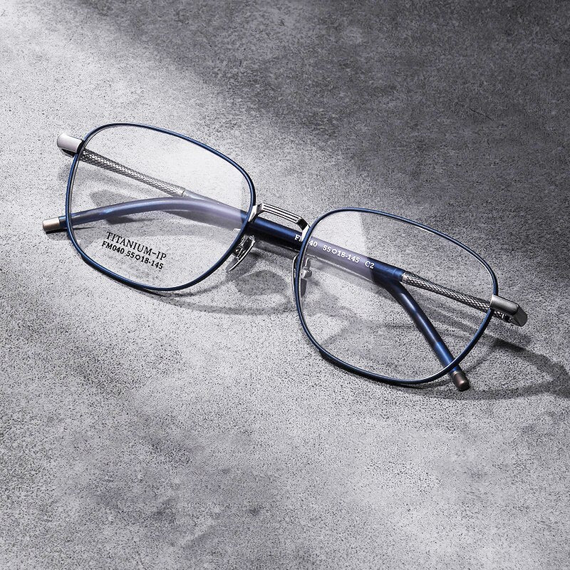 Aissuarvey Men's Full Rim Big Square  Titanium Eyeglasses 5518145b Full Rim Aissuarvey Eyeglasses blue silver CN 