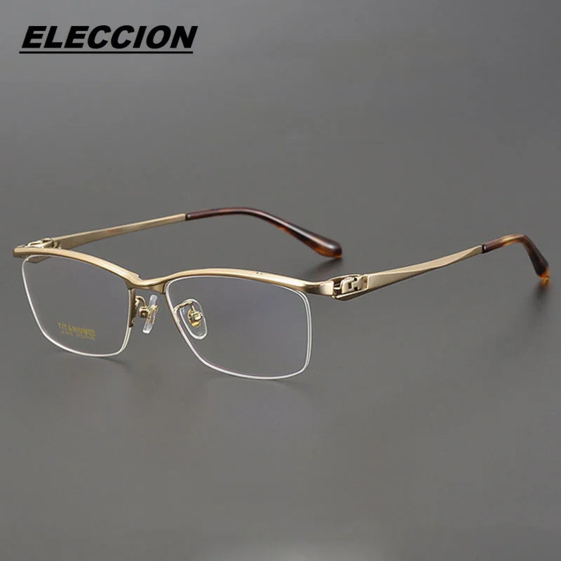 Eleccion Unisex Semi Rim Big Square Brow Line Titanium Eyeglasses 46110