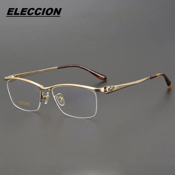 Eleccion Unisex Semi Rim Big Square Brow Line Titanium Eyeglasses 46110