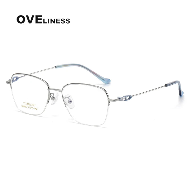 Oveliness Women's Semi Rim Oval Square Titanium Eyeglasses 196005 Semi Rim Oveliness silver  