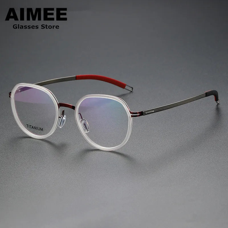 Aimee Unisex Full Rim Flat Top Oval Titanium Acetate Eyeglasses 60219 Full Rim Aimee   