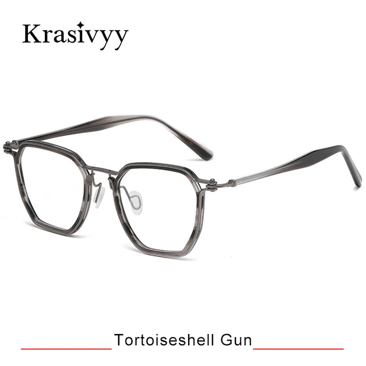 Krasivyy Men's Full Rim Big Flat Top Polygon Titanium Acetate Eyeglasses 315867