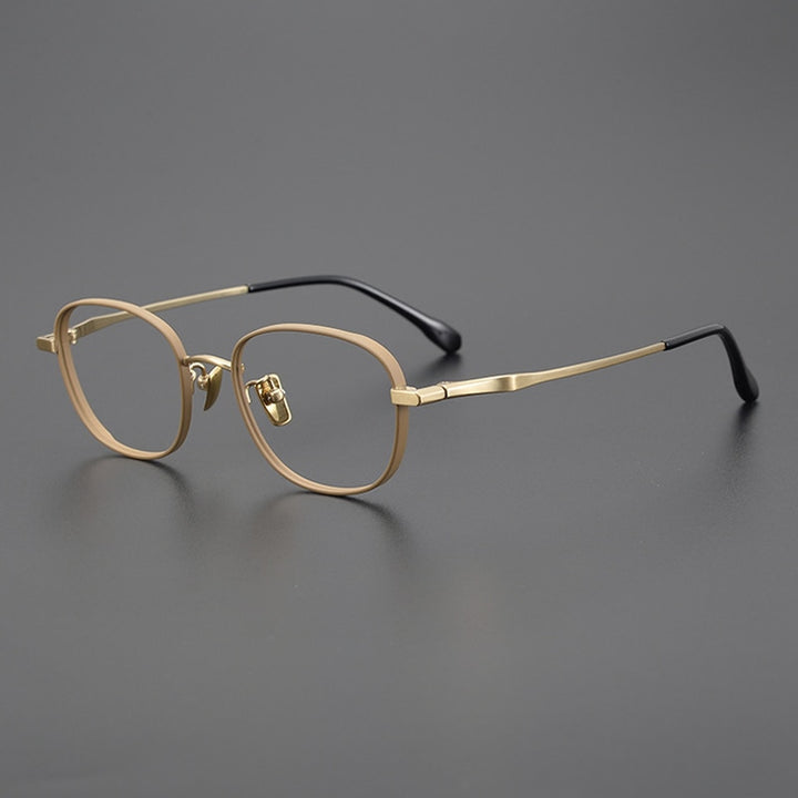 Gatenac Unisex Full Rim Small Square Titanium Eyeglasses Gxyj1025 Full Rim Gatenac Gold  