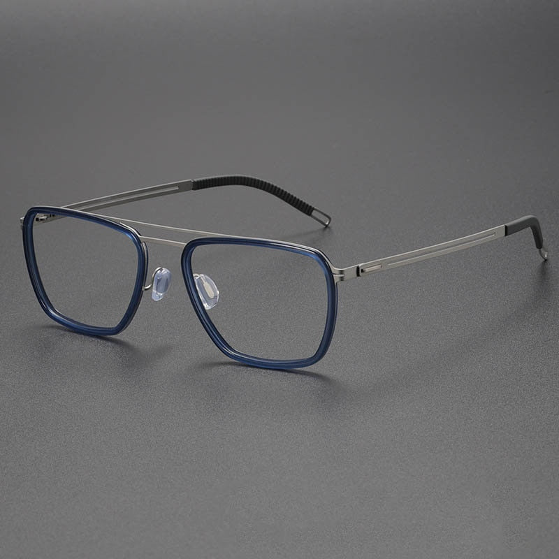CCSpace Men's Full Rim Square Acetate Fiber Titanium Eyeglasses 56498 Full Rim CCspace C2Blue  