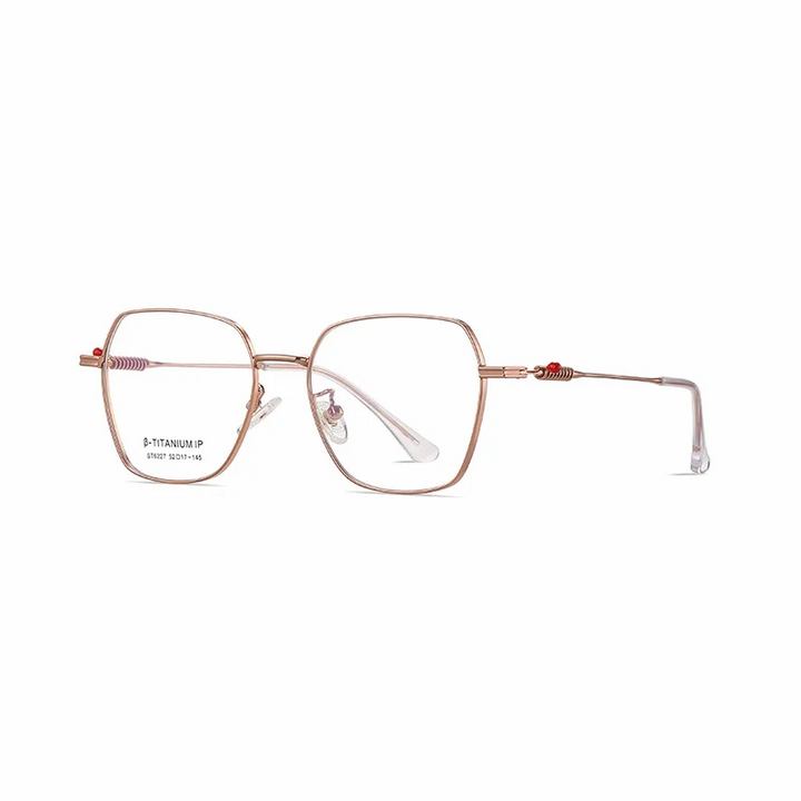 Ralferty Women's Full Rim Polygon Titanium Eyeglasses R6227 Full Rim Ralferty C11 RoseGold CHINA 