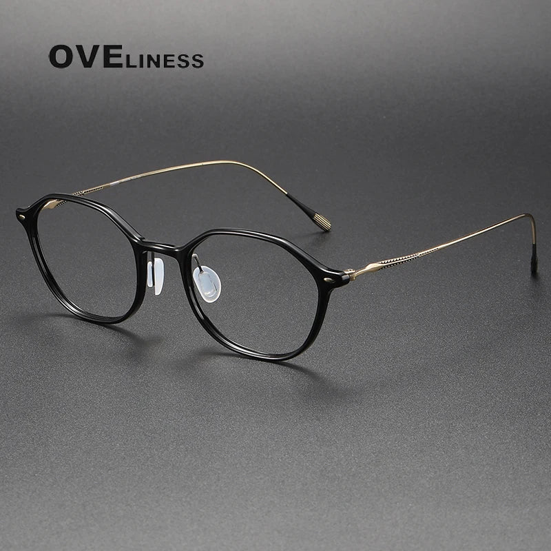Oveliness Unisex Full Rim Oval Acetate Titanium Eyeglasses 8651 Full Rim Oveliness black gold  