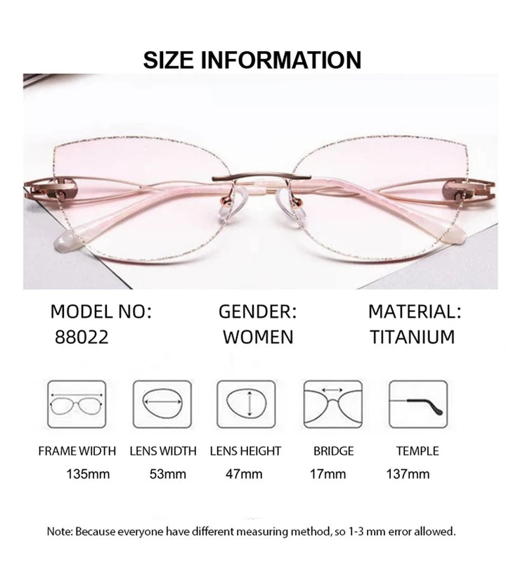 Summer Flower Women's Rimless Oval Or Cat Eye Titanium Eyeglasses 688022