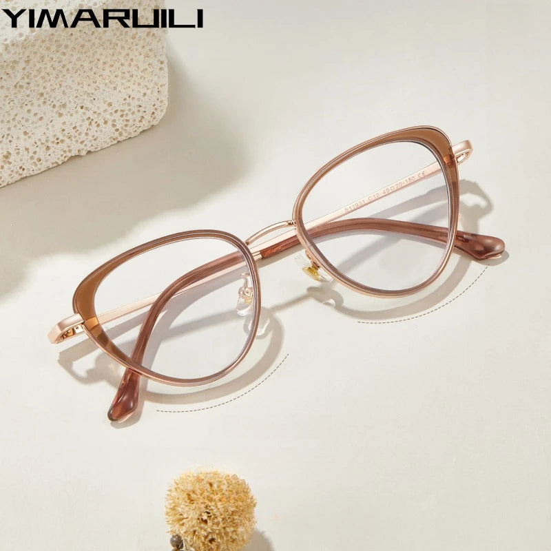 Yimaruili Women's Full Rim Cat Eye Tr 90 Alloy Eyeglasses Y11931 Full Rim Yimaruili Eyeglasses   