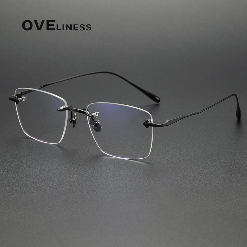Oveliness Unisex Rimless Square Titanium Eyeglasses 80954 Rimless Oveliness black  