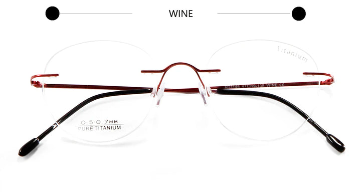 Esnbie Unisex Rimless Oval Round Titanium Eyeglasses 11461 Rimless Esnbie WINE  