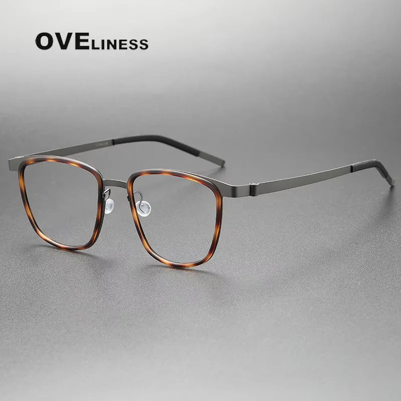 Oveliness Unisex Full Rim Square Acetate Titanium Eyeglasses 39717