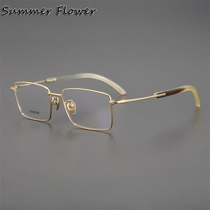 Summer Flower Men's Full Rim Square Titanium Horn Eyeglasses 612301