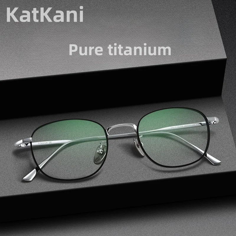 KatKani Men's Full Rim Square Titanium Eyeglasses 10518 Full Rim KatKani Eyeglasses   