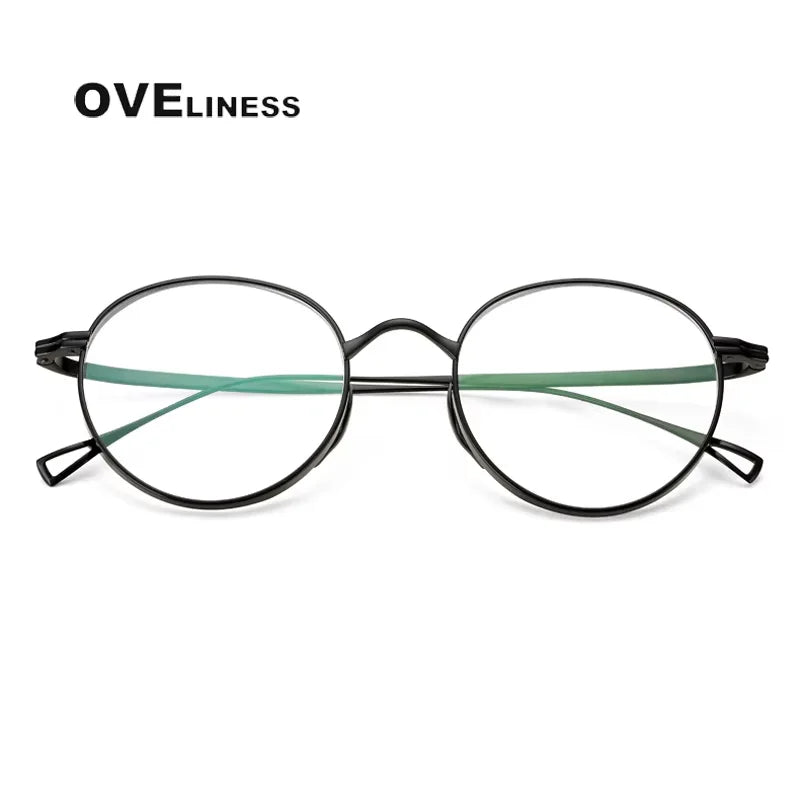 Oveliness Unisex Full Rim Oval Round Titanium Eyeglasses 10518 Full Rim Oveliness Black