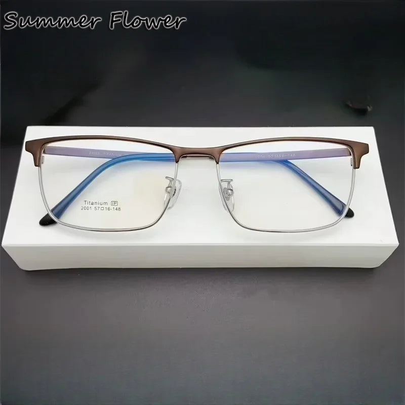 Summer Flower Men's Semi Rim Square Titanium Eyeglasses 62001