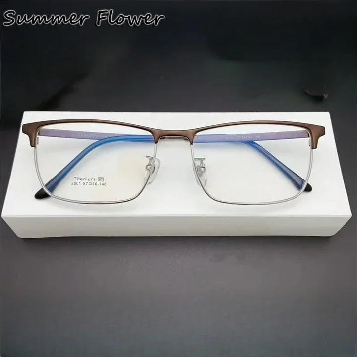 Summer Flower Men's Semi Rim Square Titanium Eyeglasses 62001