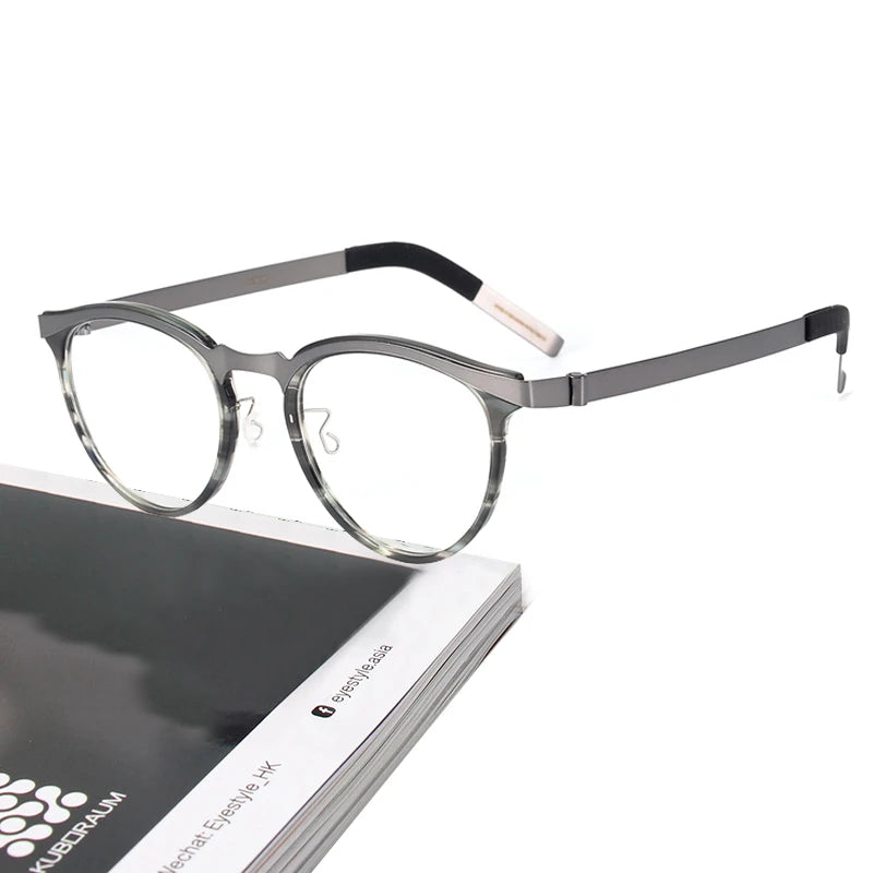 Black Mask Unisex Full Rim Round Screwless Titanium Eyeglasses 339903