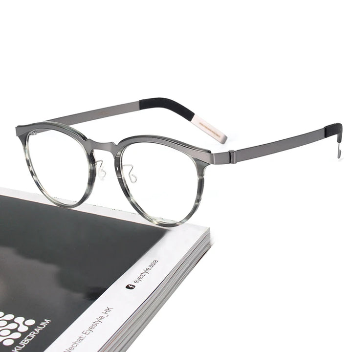 Black Mask Unisex Full Rim Round Screwless Titanium Eyeglasses 339903
