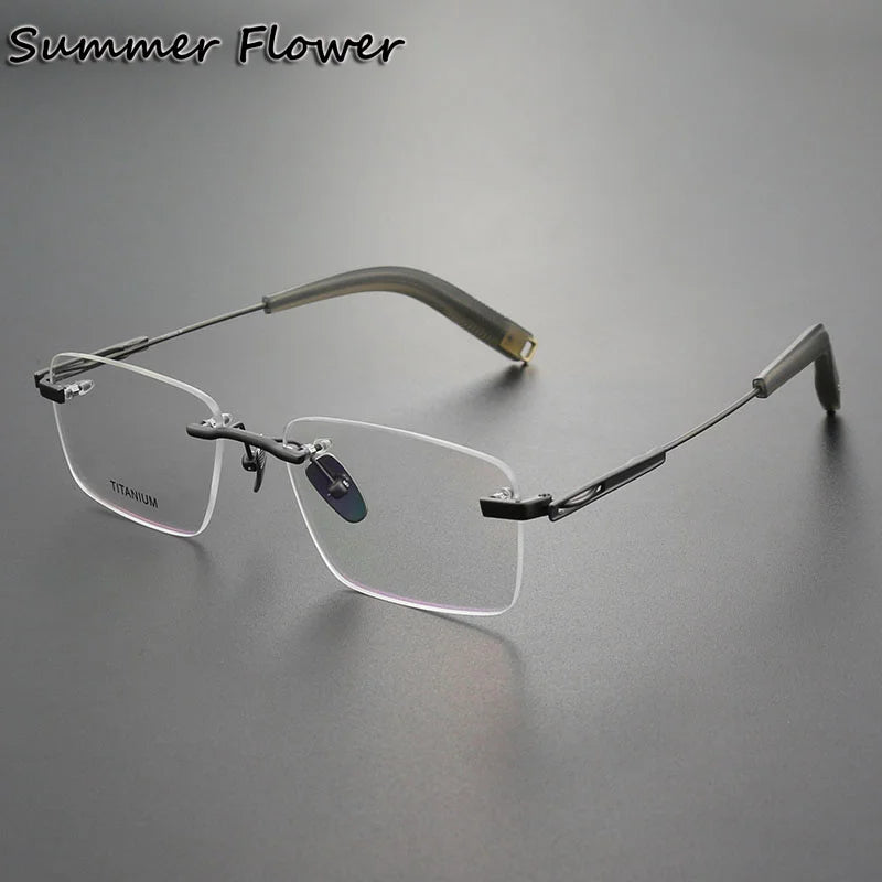 Summer Flower Women's Rimless Square Titanium Eyeglasses 82312