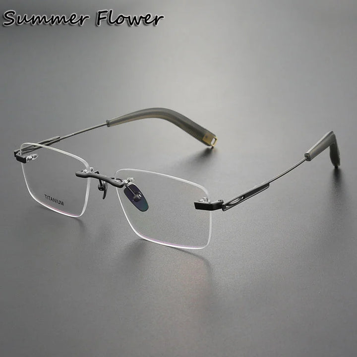 Summer Flower Women's Rimless Square Titanium Eyeglasses 82312 Rimless Summer Flower Gray