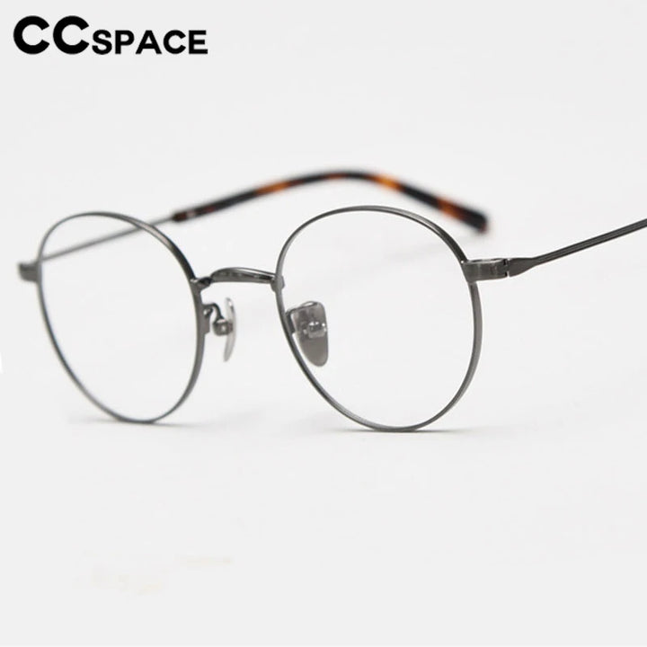 CCspace Unisex Full Rim Round Titanium Eyeglasses 300779 Full Rim CCSpace   