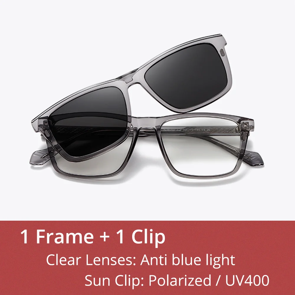 Ralferty Unisex Full Rim Square Tr 90 Alloy Eyeglasses Clip On Sunglasses 534207