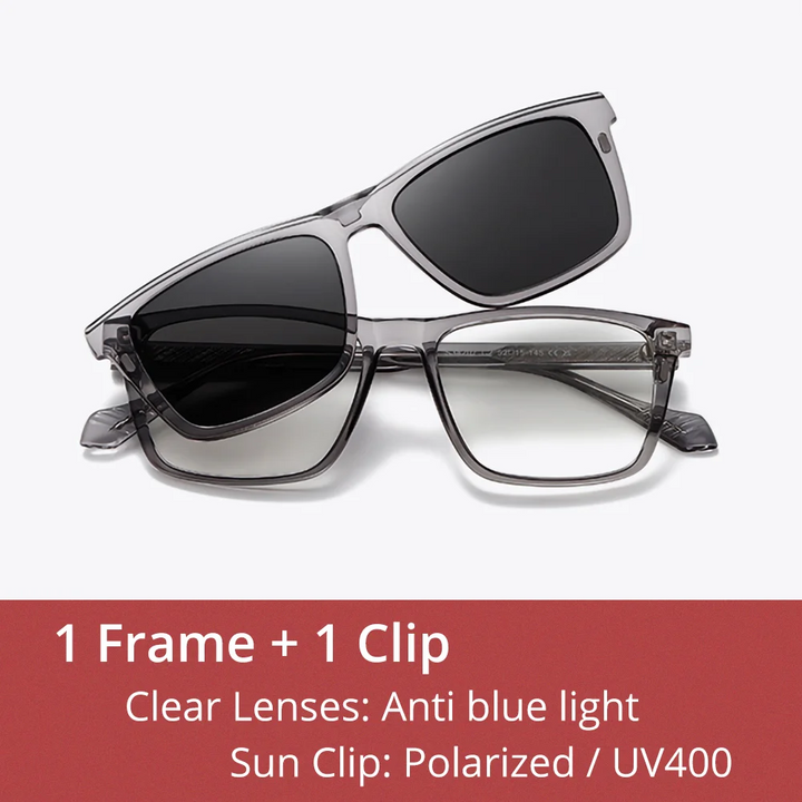 Ralferty Unisex Full Rim Square Tr 90 Alloy Eyeglasses Clip On Sunglasses 534207