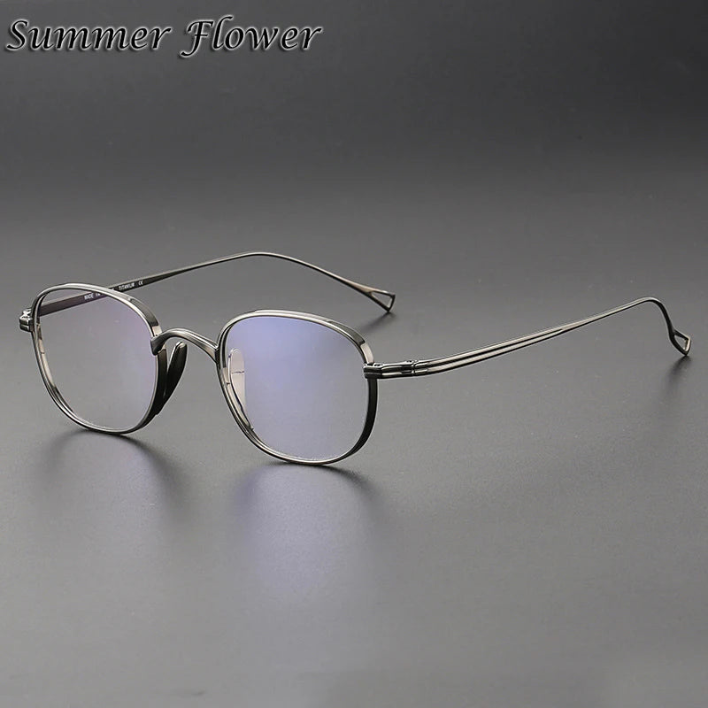 Summer Flower Unisex Full Rim Square Oval Titanium Eyeglasses 842114 Full Rim Summer Flower Gray