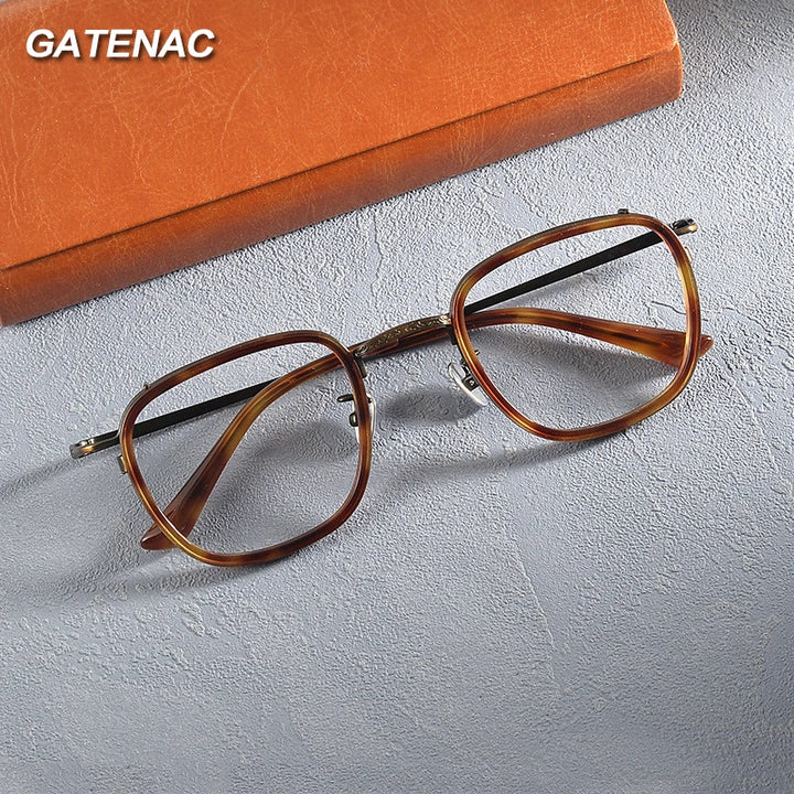 Gatenac Unisex Full Rim Square Titanium Acetate Eyeglasses Gxyj1493 Full Rim Gatenac   