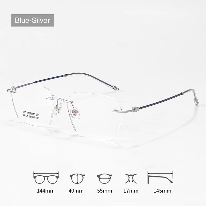 Vicky Unisex Rimless Square Titanium Reading Glasses V6021 Reading Glasses Vicky -150 6021-Blue-Silver 