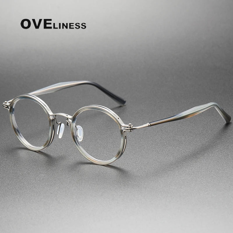 Oveliness Unisex Full Rim Round Acetate Titanium Eyeglasses 395862