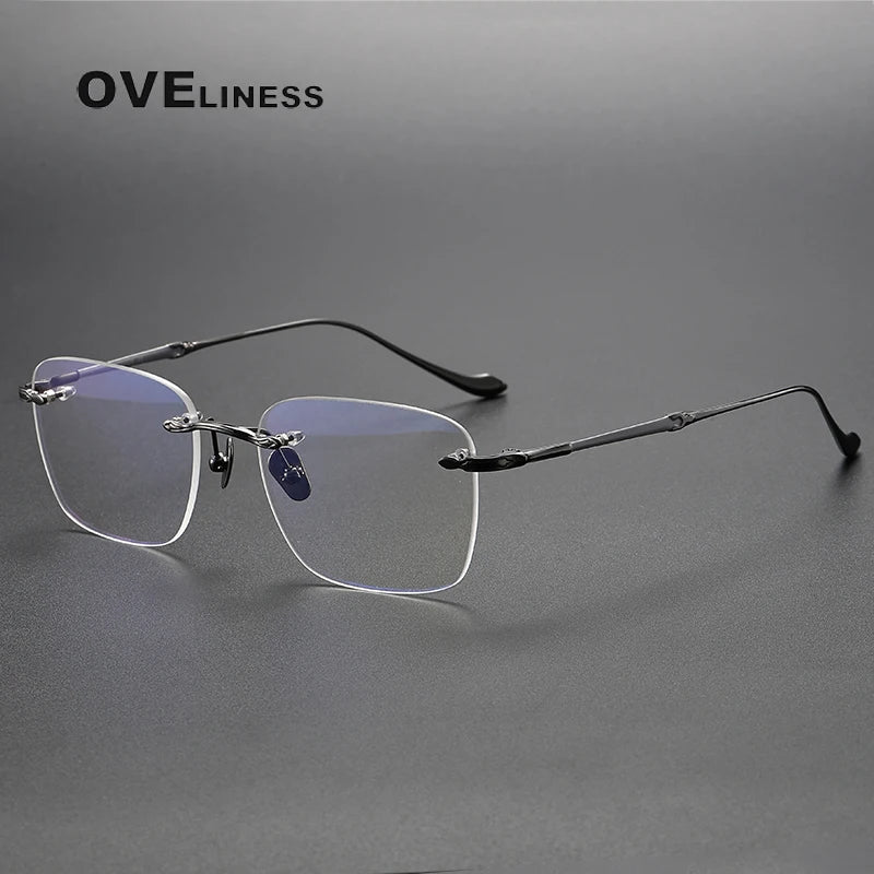 Oveliness Unisex Rimless Square Titanium Eyeglasses 80956 Rimless Oveliness gun  