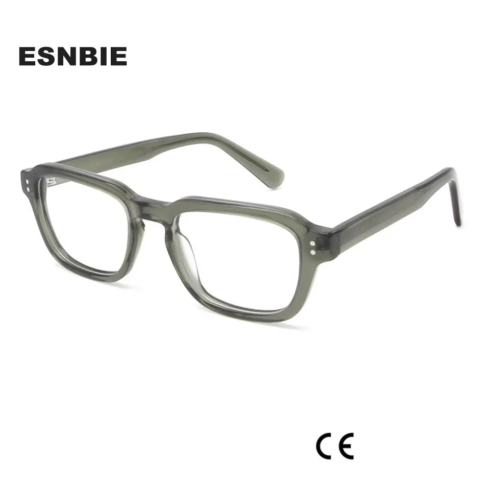 Esnbie Unisex Full Rim Square Rectangle Acetate Eyeglasses 23031 Full Rim Esnbie   