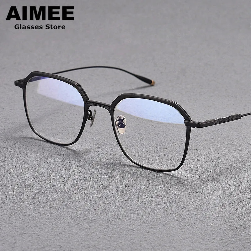 Aimee Unisex Full Rim Flat Top Polygon Titanium Acetate Eyeglasses 1057 Full Rim Aimee Black  