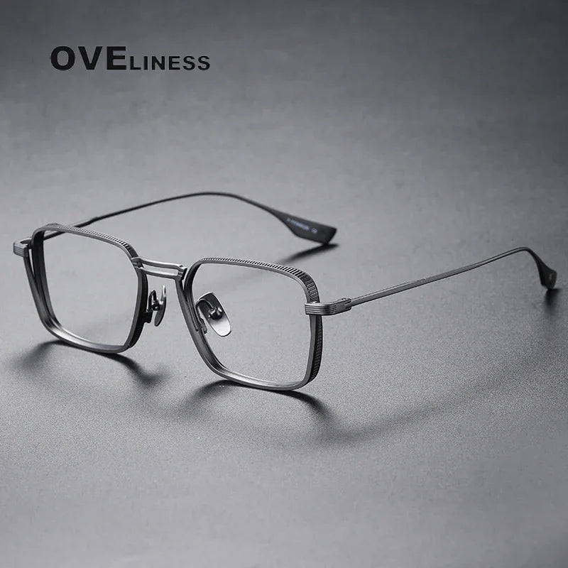 Oveliness Unisex Full Rim Square Double Bridge Titanium Eyeglasses O0125 Full Rim Oveliness gun middle  