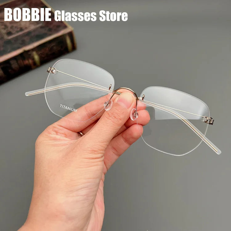Bobbie Women's Rimless Polygon Square Titanium Eyeglasses 358693