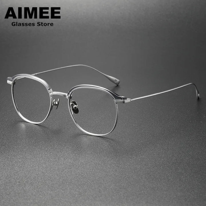 Aimee Men's Full Rim Square Oval Titanium Acetate Eyeglasses 21132 Full Rim Aimee   