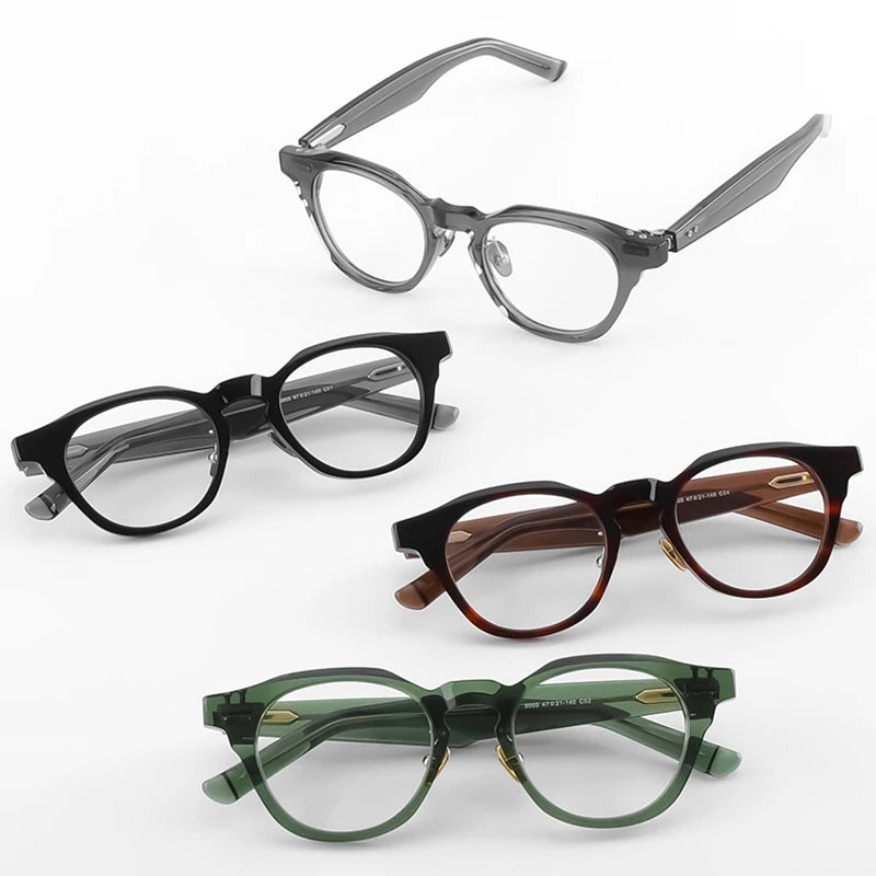 Black Mask Unisex Full Rim Round Acetate Titanium Eyeglasses 635005